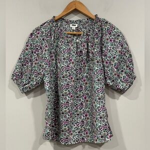 J. Crew Floral Puff Sleeve Split Neck Blouse M NWT